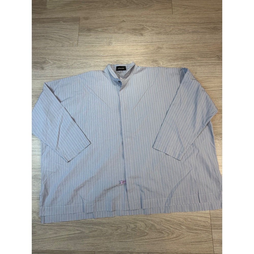 Eskandar Organic Cotton Pinstripe Oversized Tunic Shirt Blue White Size 0